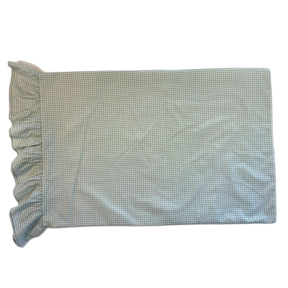 VTG Sage Green Gingham Nobility Pillowcase Standard Ruffle Farmhouse Cottagecore